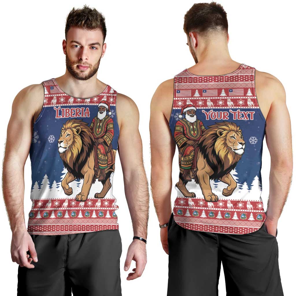 Personalized Liberia Christmas Men Tank Top Black Santa Riding Lion - Merry Christmas - Wonder Print Shop