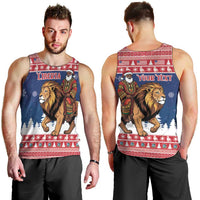Personalized Liberia Christmas Men Tank Top Black Santa Riding Lion - Merry Christmas - Wonder Print Shop