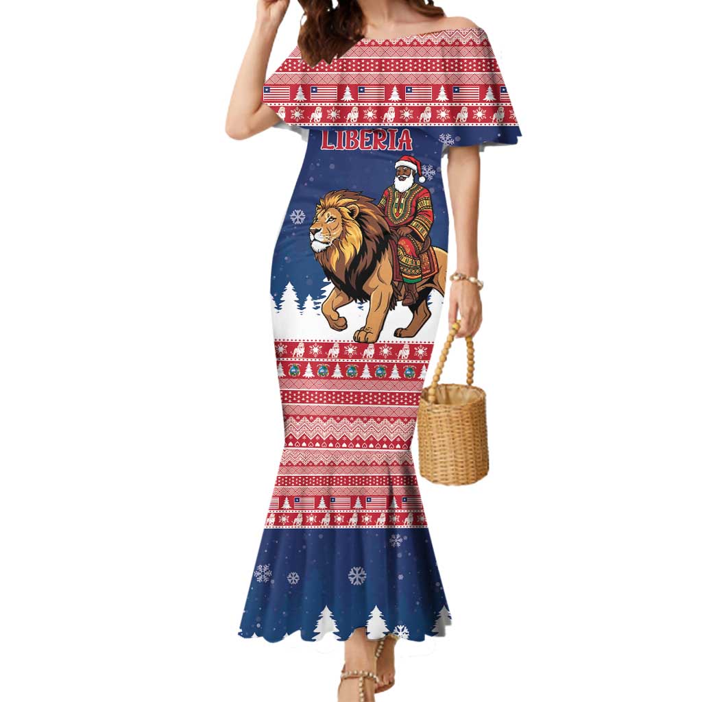 Personalized Liberia Christmas Mermaid Dress Black Santa Riding Lion - Merry Christmas - Wonder Print Shop
