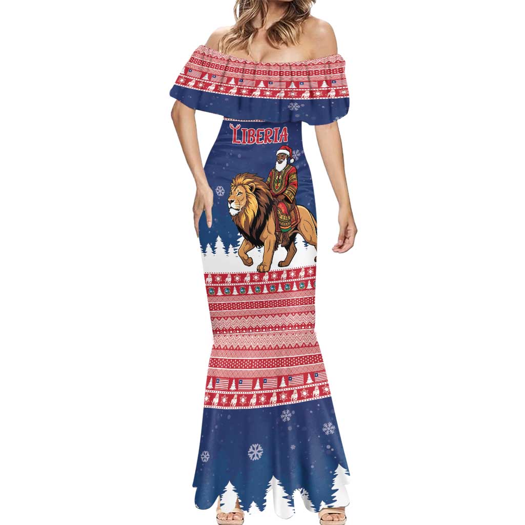 Personalized Liberia Christmas Mermaid Dress Black Santa Riding Lion - Merry Christmas - Wonder Print Shop