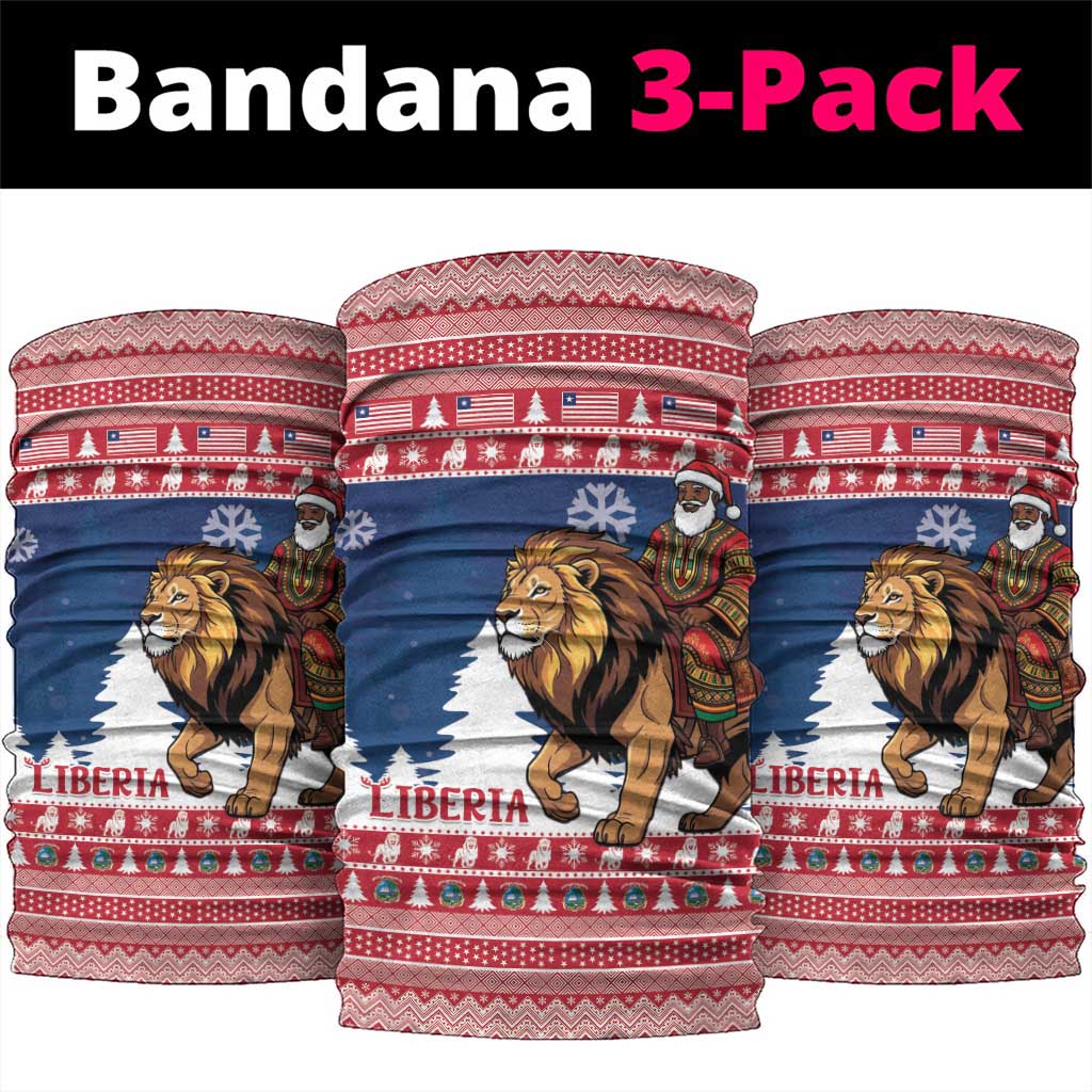 Liberia Christmas Neck Gaiter Black Santa Riding Lion - Merry Christmas - Wonder Print Shop