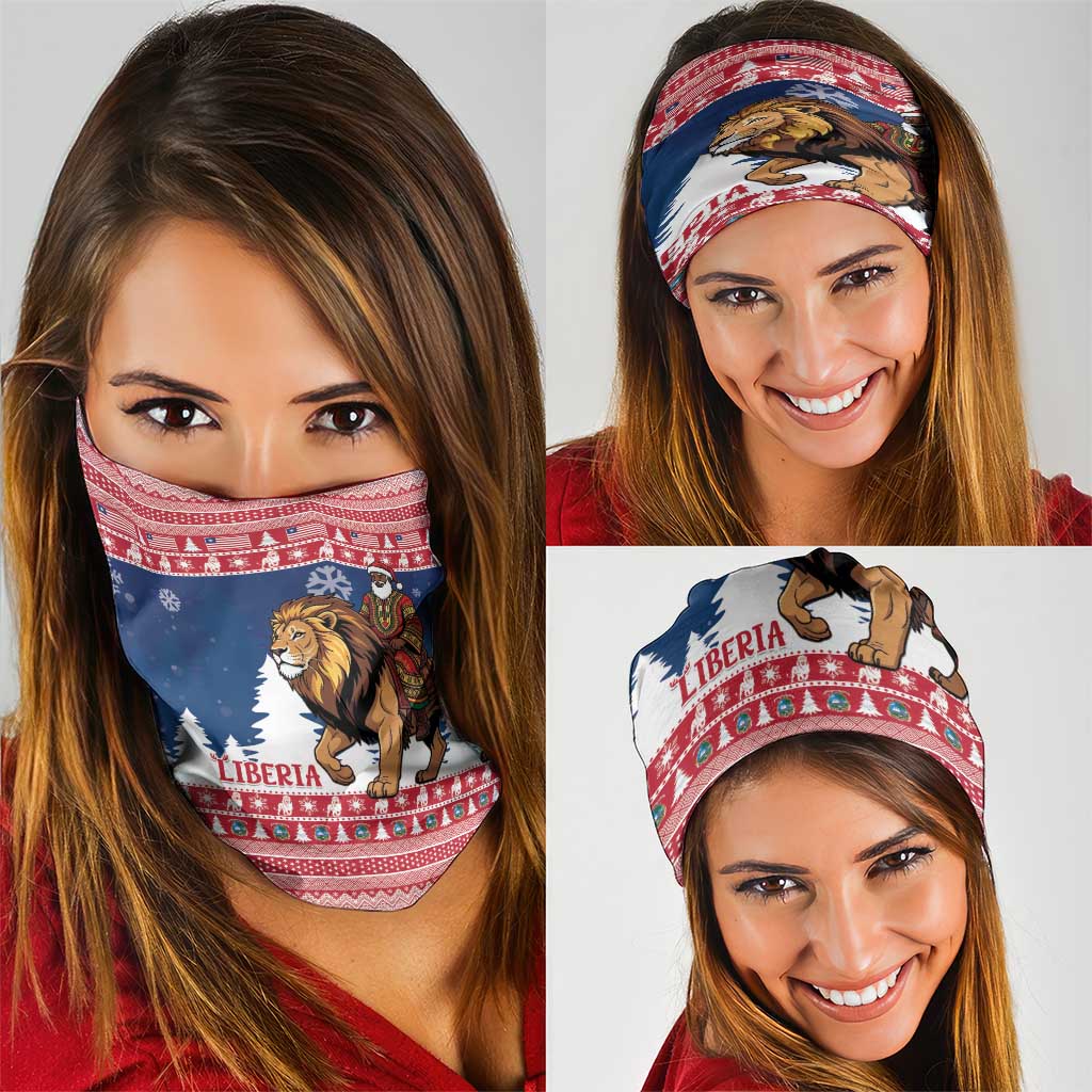 Liberia Christmas Neck Gaiter Black Santa Riding Lion - Merry Christmas - Wonder Print Shop