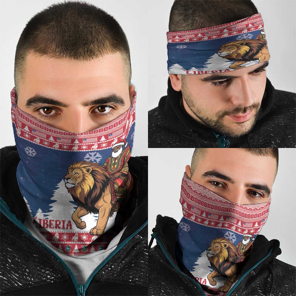 Liberia Christmas Neck Gaiter Black Santa Riding Lion - Merry Christmas - Wonder Print Shop