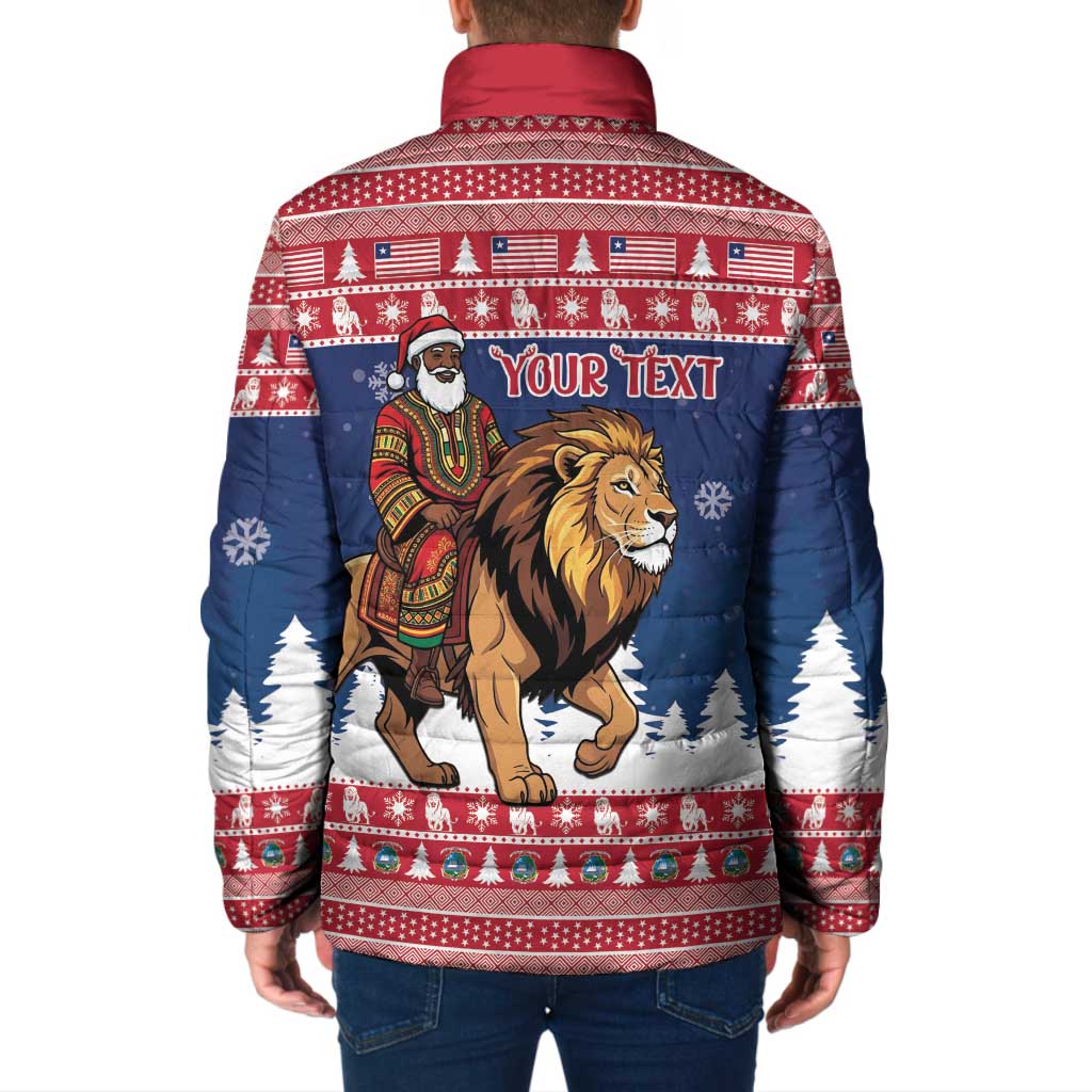 Personalized Liberia Christmas Padded Jacket Black Santa Riding Lion - Merry Christmas - Wonder Print Shop