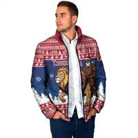 Personalized Liberia Christmas Padded Jacket Black Santa Riding Lion - Merry Christmas - Wonder Print Shop
