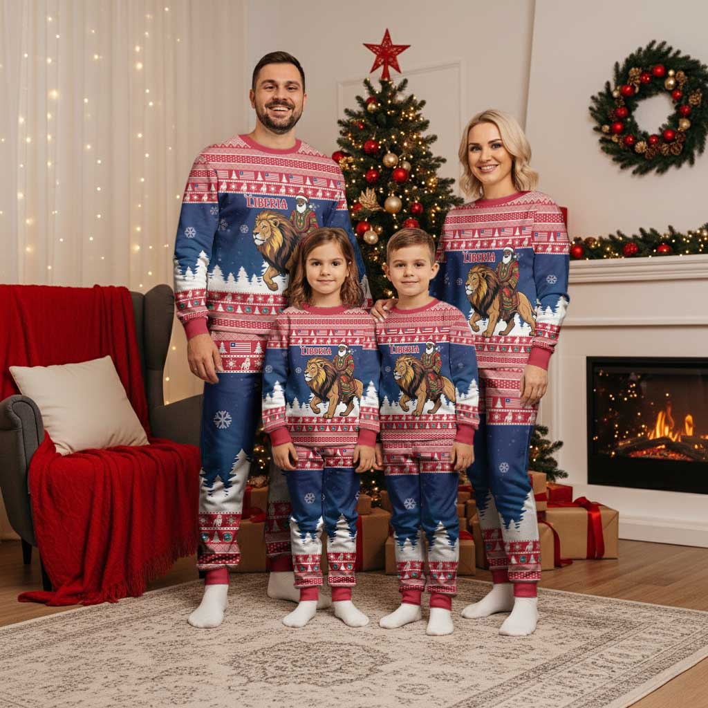 Personalized Liberia Christmas Pajama Set Black Santa Riding Lion - Merry Christmas - Wonder Print Shop