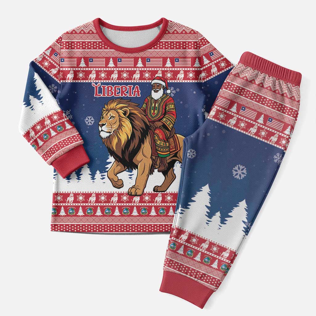 Personalized Liberia Christmas Pajama Set Black Santa Riding Lion - Merry Christmas - Wonder Print Shop