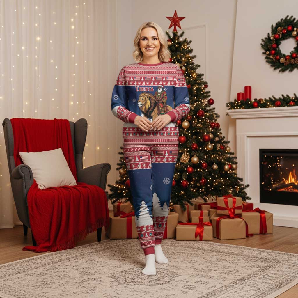 Personalized Liberia Christmas Pajama Set Black Santa Riding Lion - Merry Christmas - Wonder Print Shop