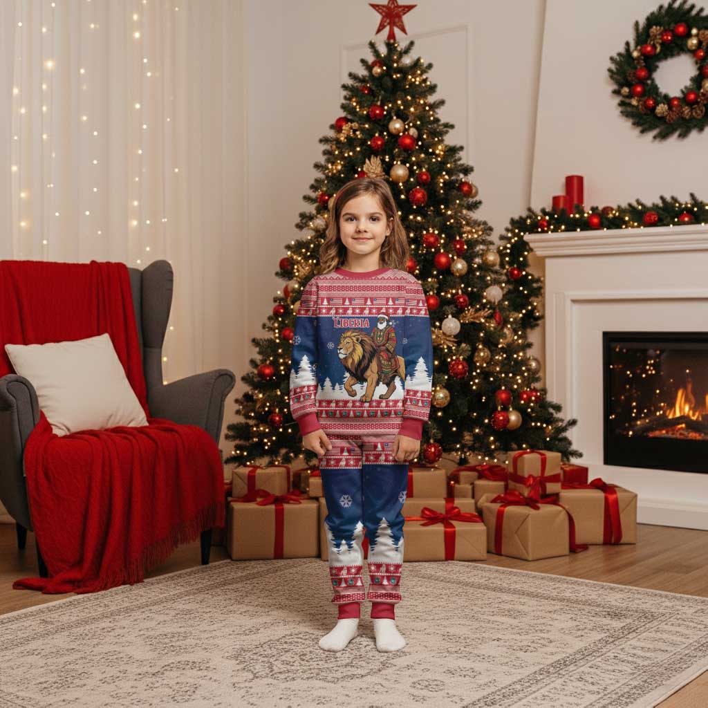 Personalized Liberia Christmas Pajama Set Black Santa Riding Lion - Merry Christmas - Wonder Print Shop