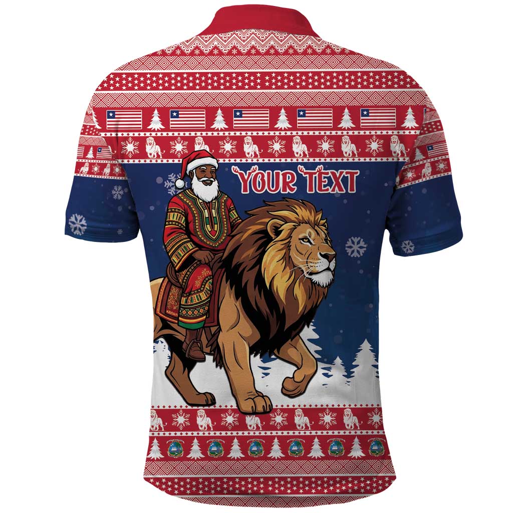 Personalized Liberia Christmas Polo Shirt Black Santa Riding Lion - Merry Christmas - Wonder Print Shop