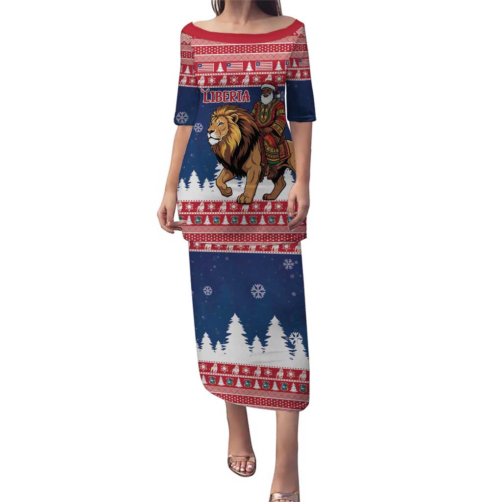 Personalized Liberia Christmas Puletasi Black Santa Riding Lion - Merry Christmas - Wonder Print Shop