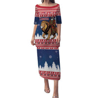 Personalized Liberia Christmas Puletasi Black Santa Riding Lion - Merry Christmas - Wonder Print Shop