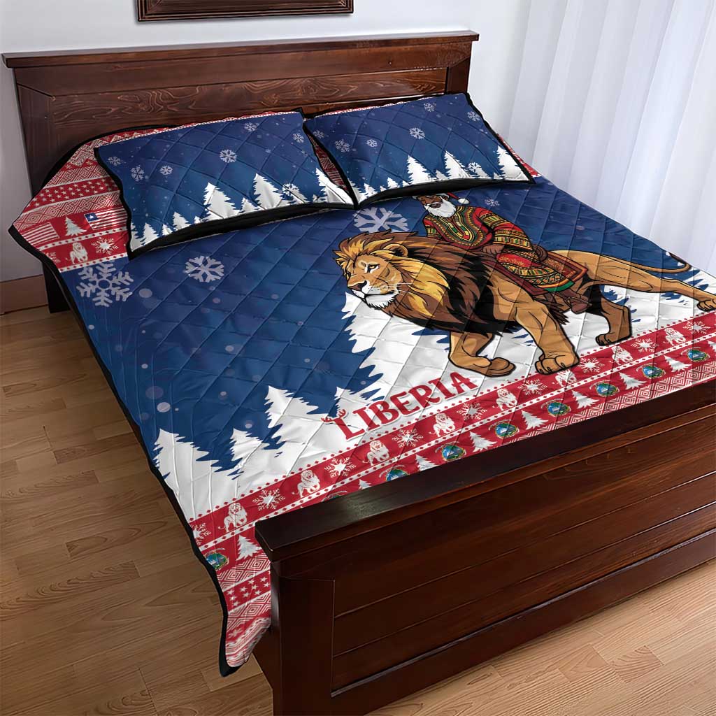Liberia Christmas Quilt Bed Set Black Santa Riding Lion - Merry Christmas - Wonder Print Shop