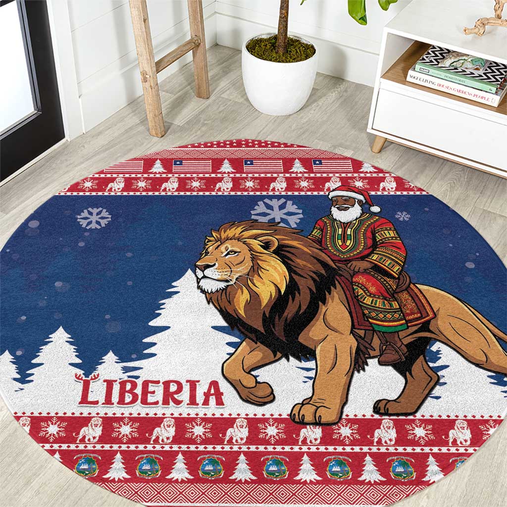 Liberia Christmas Round Carpet Black Santa Riding Lion - Merry Christmas - Wonder Print Shop