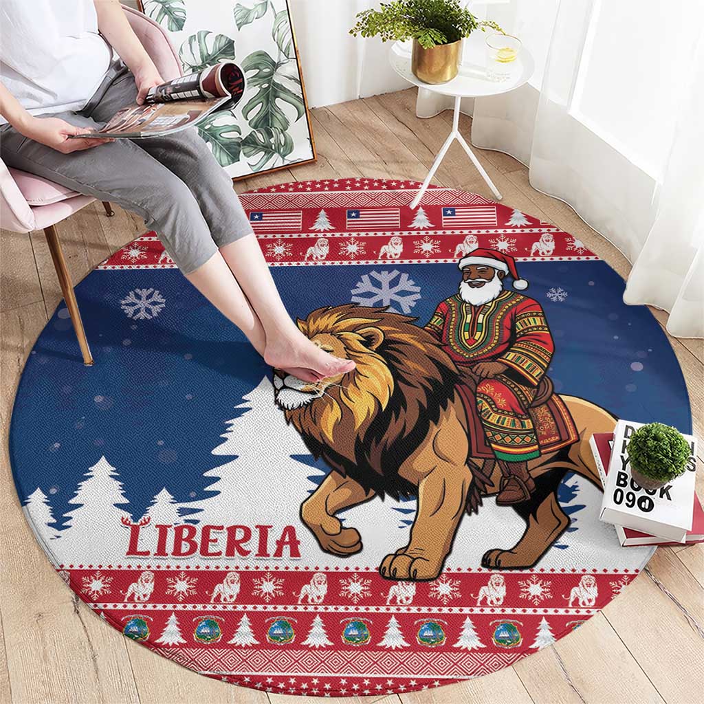 Liberia Christmas Round Carpet Black Santa Riding Lion - Merry Christmas - Wonder Print Shop