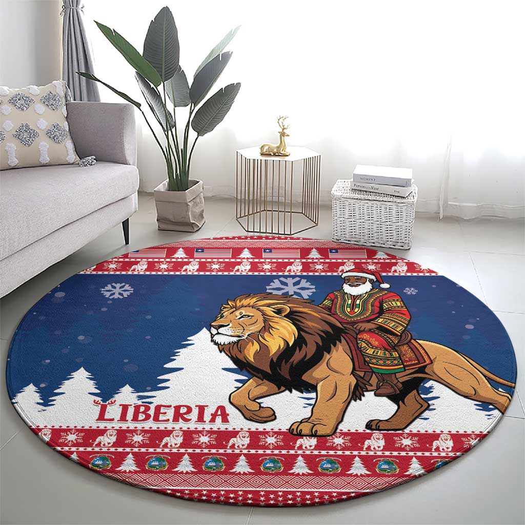 Liberia Christmas Round Carpet Black Santa Riding Lion - Merry Christmas - Wonder Print Shop