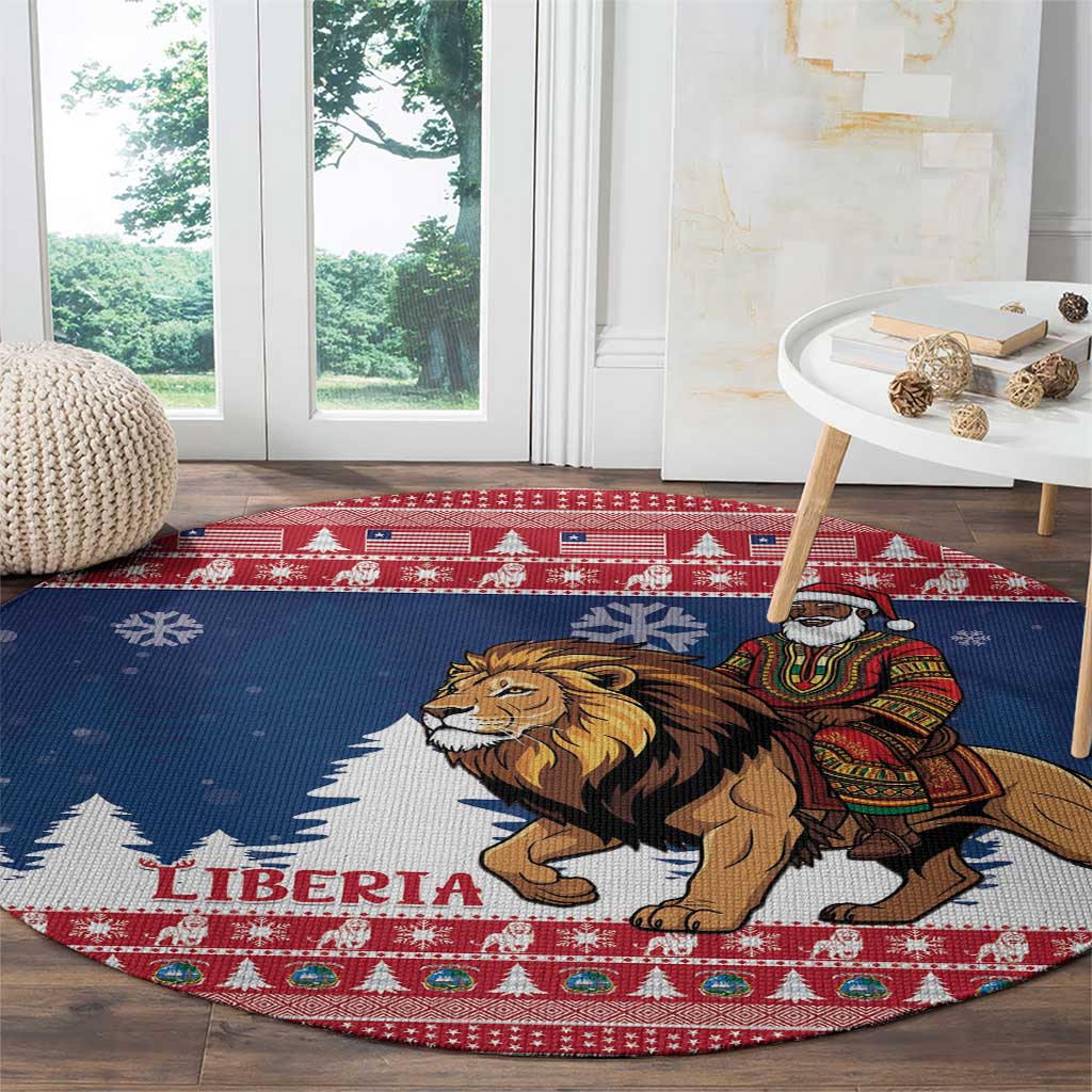 Liberia Christmas Round Carpet Black Santa Riding Lion - Merry Christmas - Wonder Print Shop