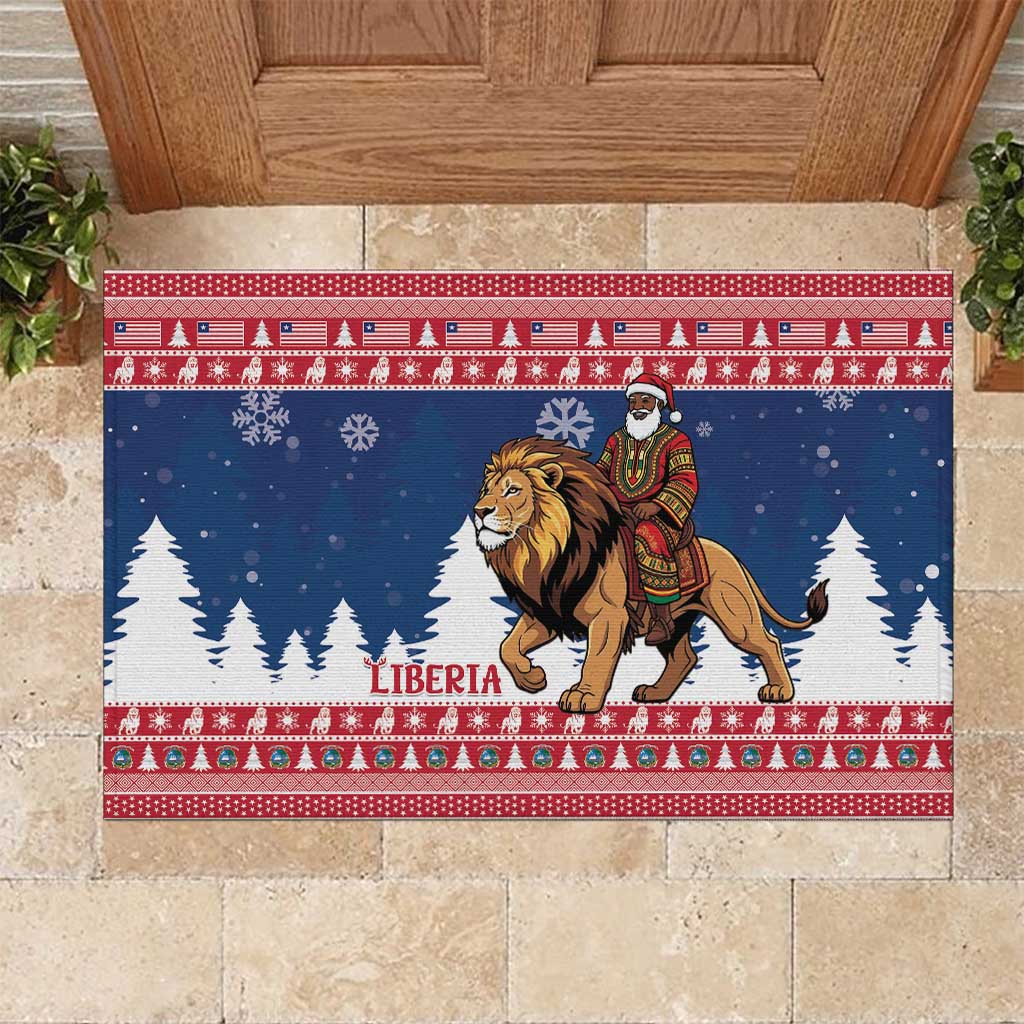 Liberia Christmas Rubber Doormat Black Santa Riding Lion - Merry Christmas - Wonder Print Shop