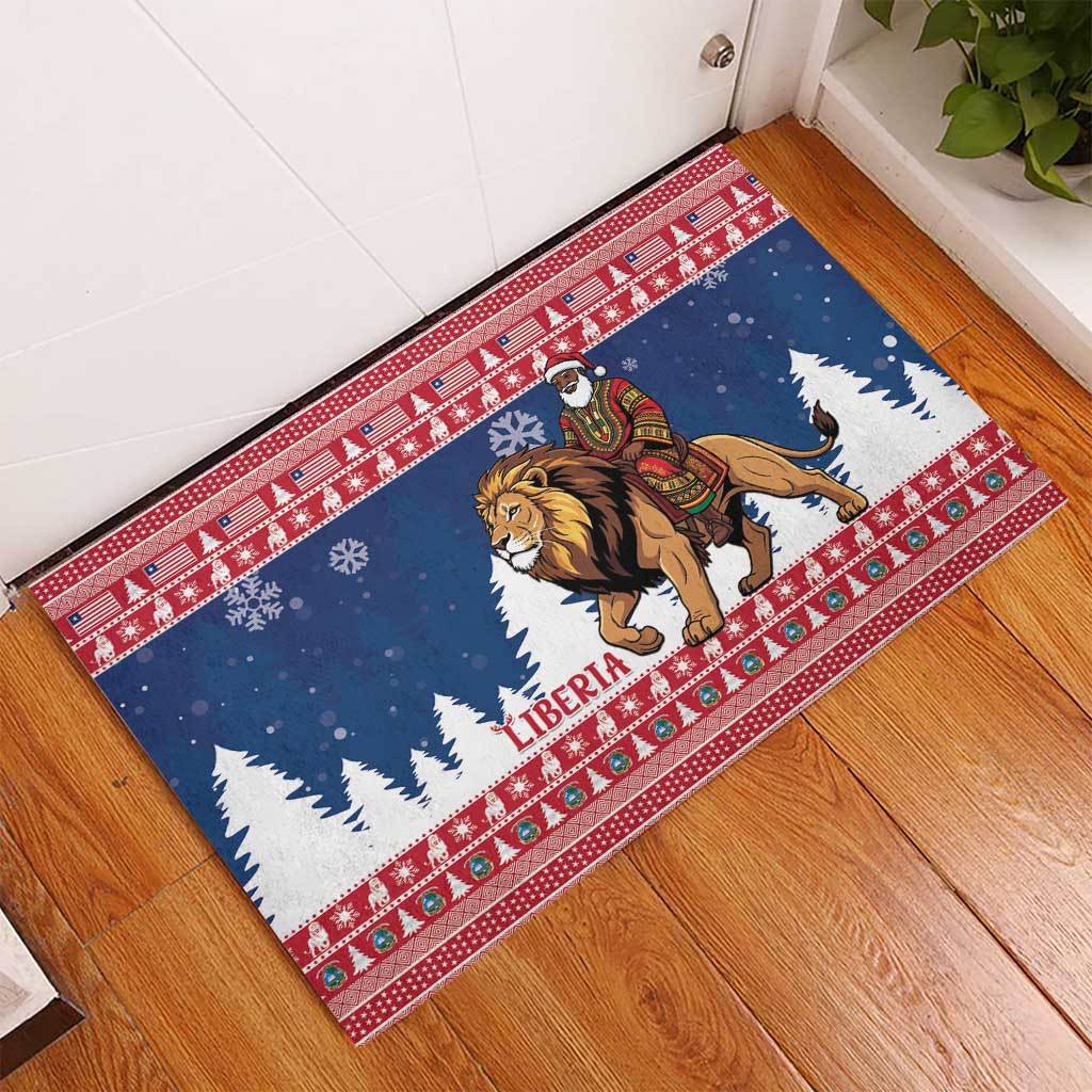 Liberia Christmas Rubber Doormat Black Santa Riding Lion - Merry Christmas - Wonder Print Shop