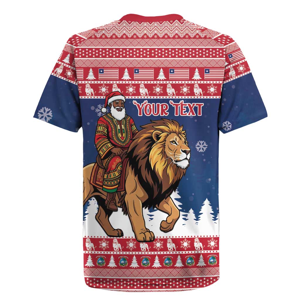Personalized Liberia Christmas Rugby Jersey Black Santa Riding Lion - Merry Christmas - Wonder Print Shop