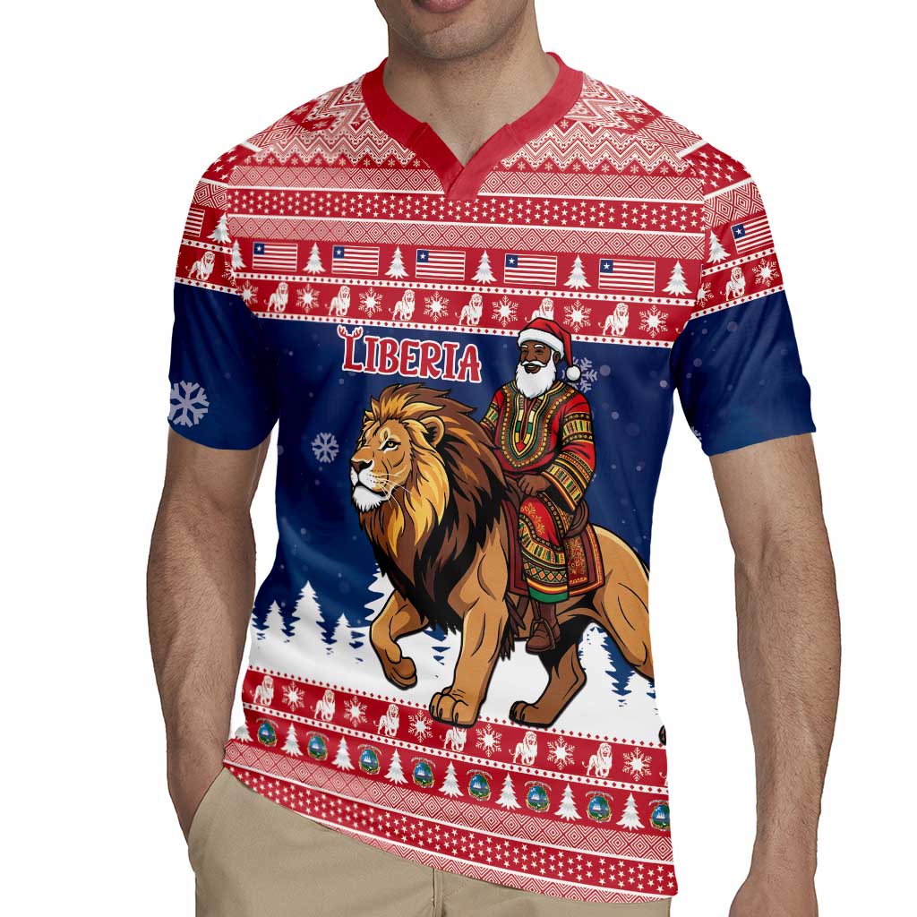 Personalized Liberia Christmas Rugby Jersey Black Santa Riding Lion - Merry Christmas - Wonder Print Shop