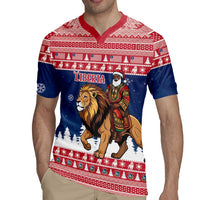 Personalized Liberia Christmas Rugby Jersey Black Santa Riding Lion - Merry Christmas - Wonder Print Shop