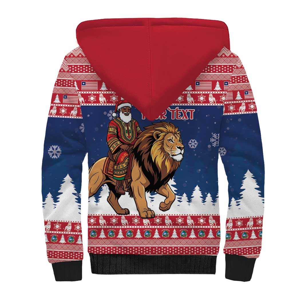 Personalized Liberia Christmas Sherpa Hoodie Black Santa Riding Lion - Merry Christmas - Wonder Print Shop