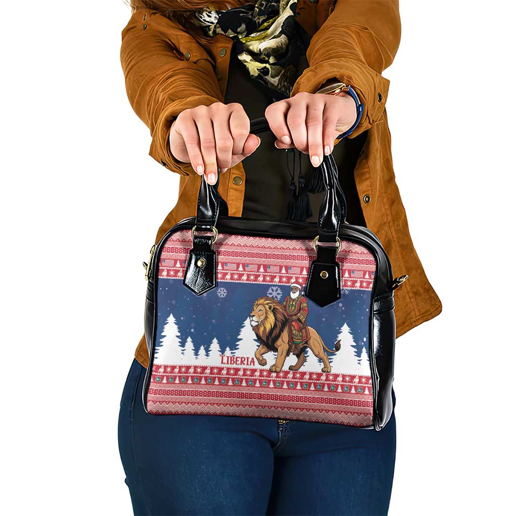 Liberia Christmas Shoulder Handbag Black Santa Riding Lion - Merry Christmas - Wonder Print Shop