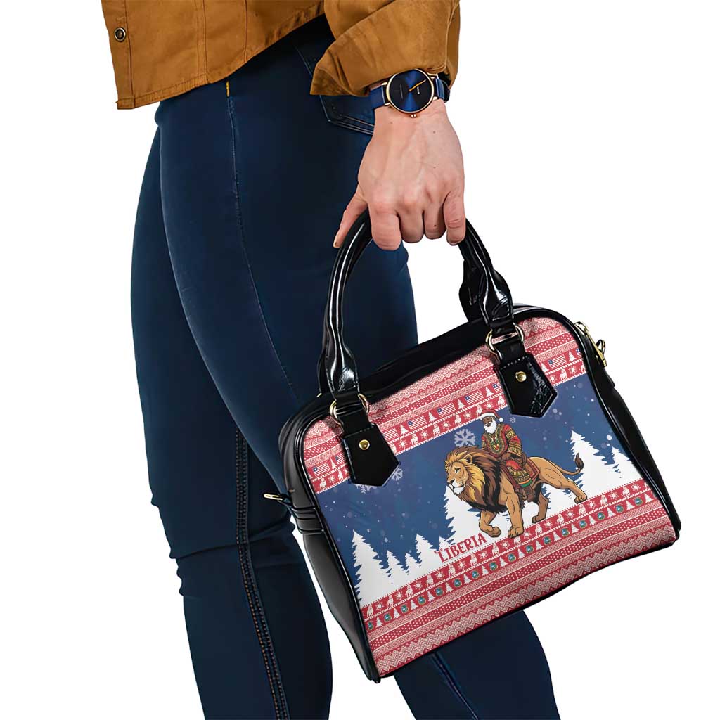 Liberia Christmas Shoulder Handbag Black Santa Riding Lion - Merry Christmas - Wonder Print Shop