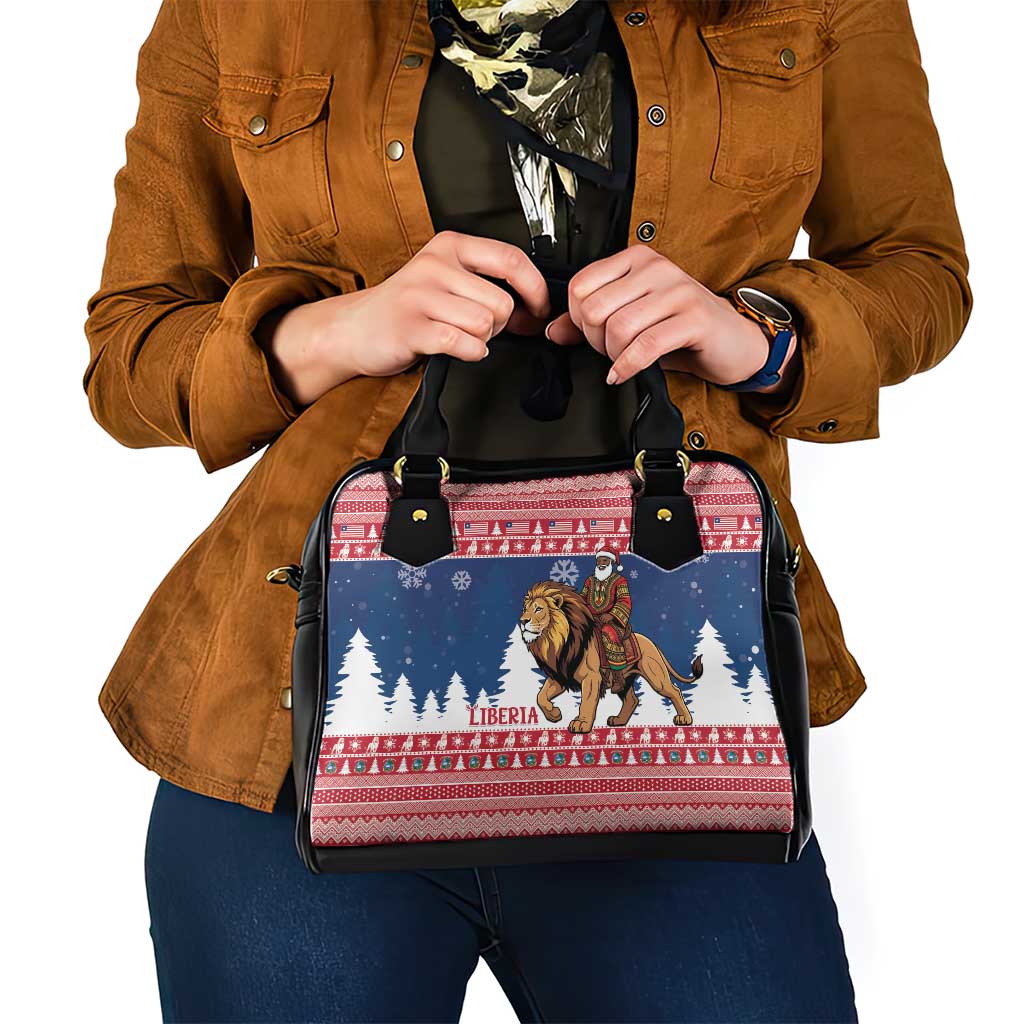 Liberia Christmas Shoulder Handbag Black Santa Riding Lion - Merry Christmas - Wonder Print Shop