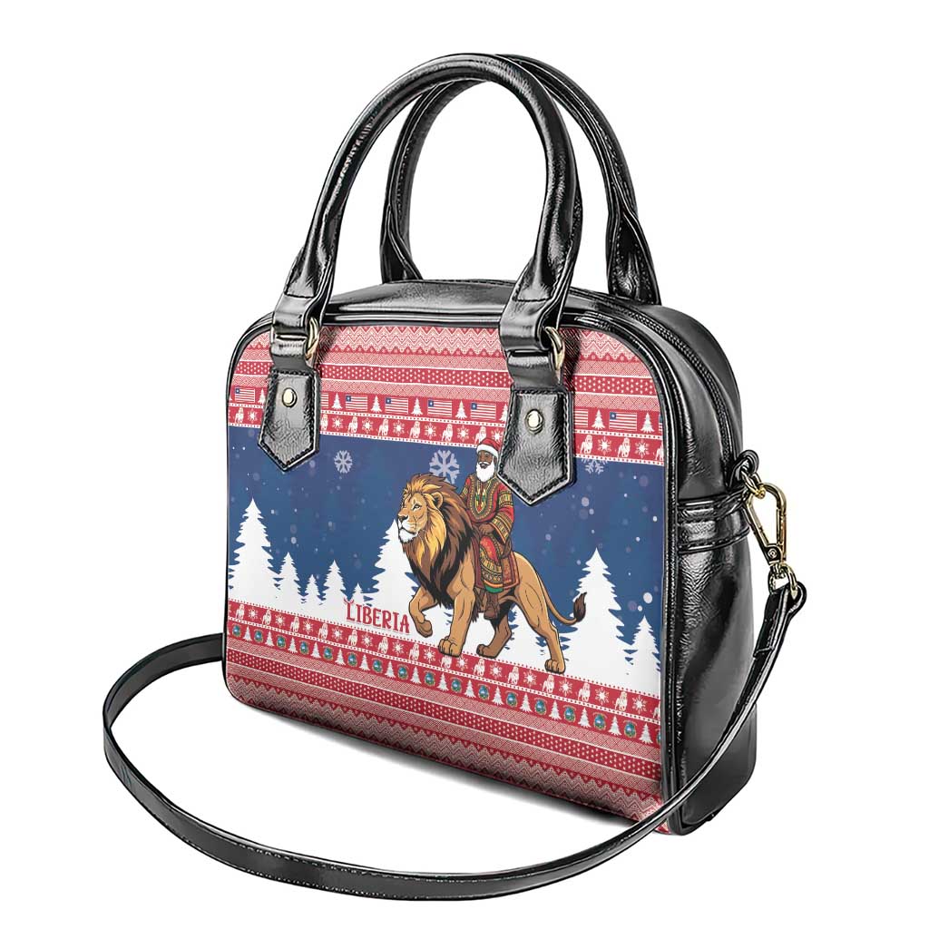 Liberia Christmas Shoulder Handbag Black Santa Riding Lion - Merry Christmas - Wonder Print Shop