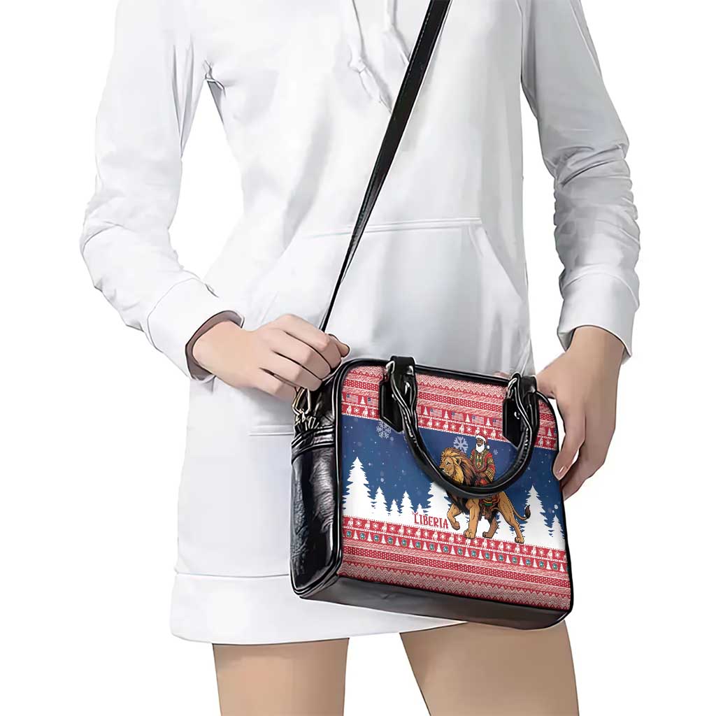 Liberia Christmas Shoulder Handbag Black Santa Riding Lion - Merry Christmas - Wonder Print Shop