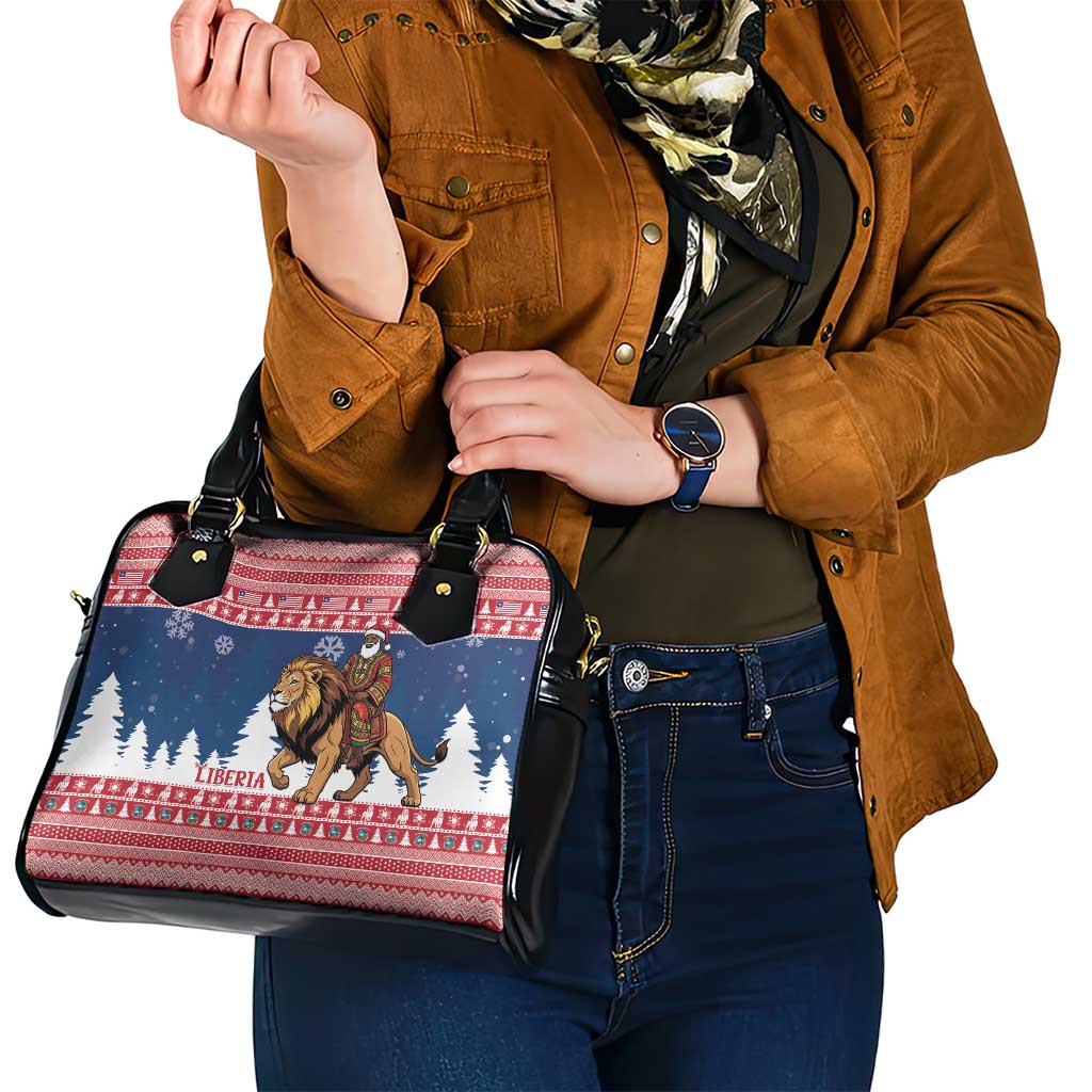 Liberia Christmas Shoulder Handbag Black Santa Riding Lion - Merry Christmas - Wonder Print Shop