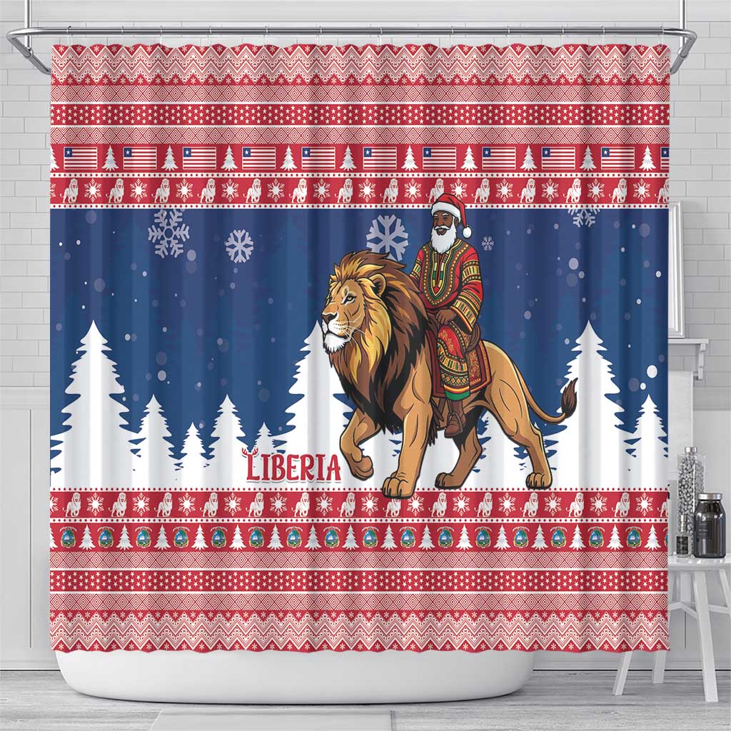 Liberia Christmas Shower Curtain Black Santa Riding Lion - Merry Christmas - Wonder Print Shop