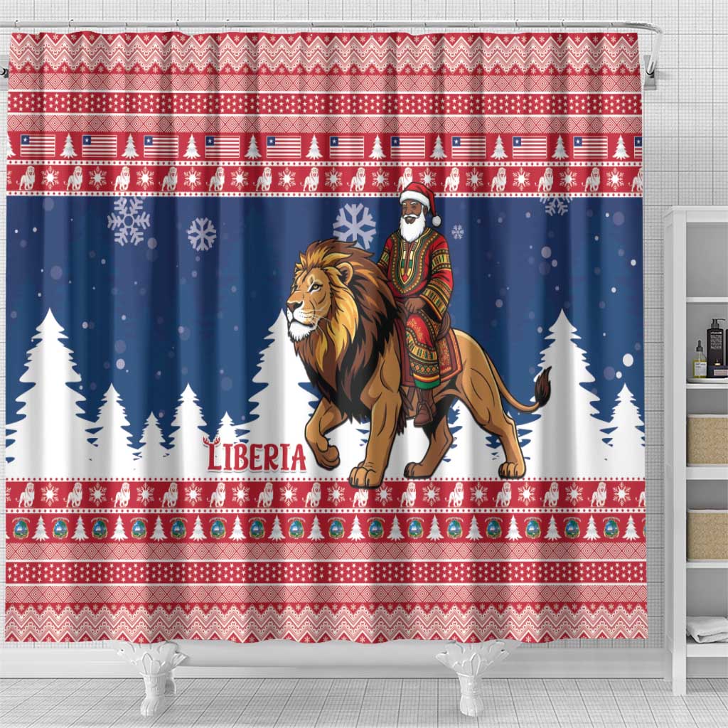 Liberia Christmas Shower Curtain Black Santa Riding Lion - Merry Christmas - Wonder Print Shop