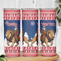 Personalized Liberia Christmas Skinny Tumbler Black Santa Riding Lion - Merry Christmas - Wonder Print Shop