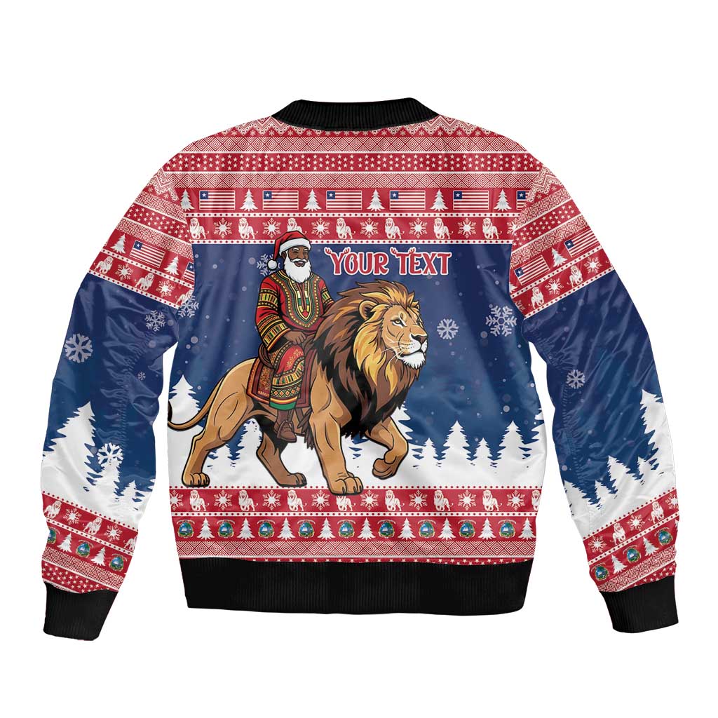 Personalized Liberia Christmas Sleeve Zip Bomber Jacket Black Santa Riding Lion - Merry Christmas - Wonder Print Shop