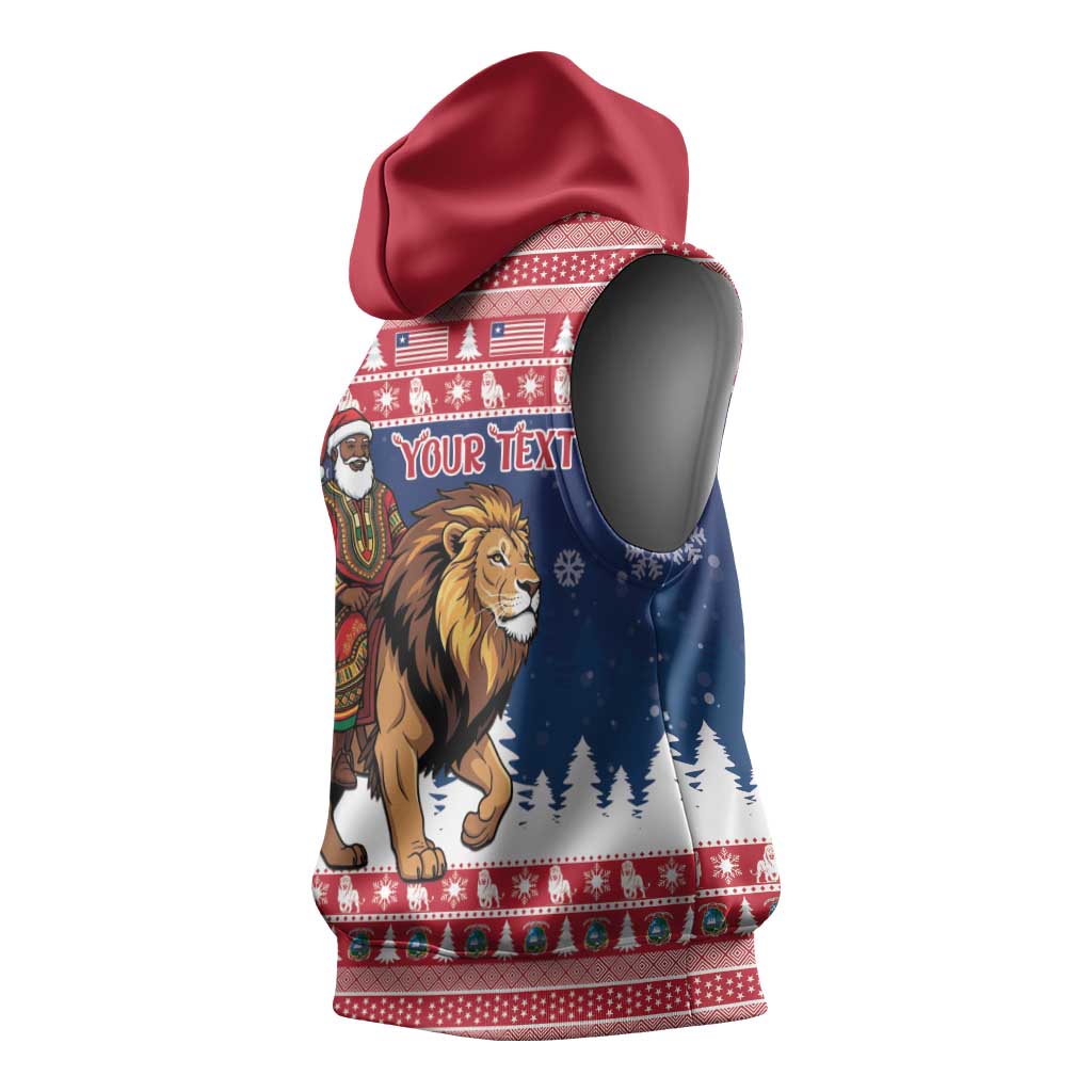 Personalized Liberia Christmas Sleeveless Hoodie Black Santa Riding Lion - Merry Christmas - Wonder Print Shop