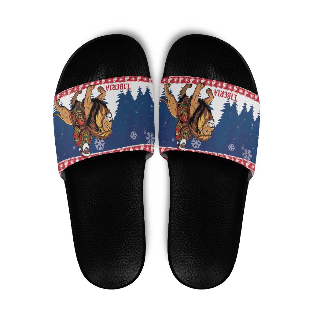 Liberia Christmas Slide Sandals Black Santa Riding Lion - Merry Christmas - Wonder Print Shop