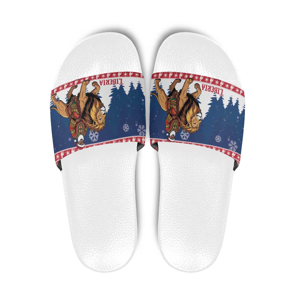Liberia Christmas Slide Sandals Black Santa Riding Lion - Merry Christmas - Wonder Print Shop