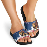 Liberia Christmas Slide Sandals Black Santa Riding Lion - Merry Christmas - Wonder Print Shop