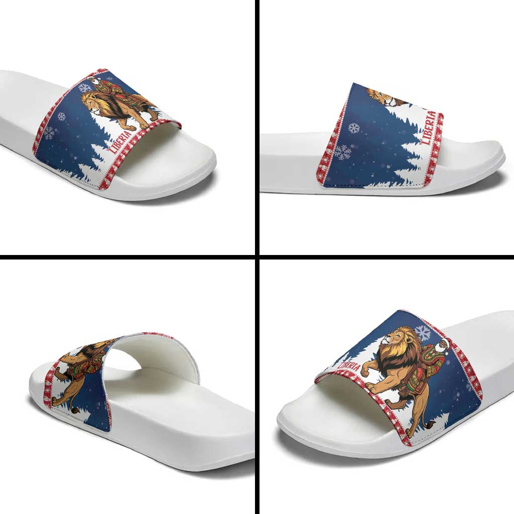 Liberia Christmas Slide Sandals Black Santa Riding Lion - Merry Christmas - Wonder Print Shop