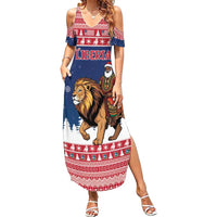 Personalized Liberia Christmas Summer Maxi Dress Black Santa Riding Lion - Merry Christmas - Wonder Print Shop