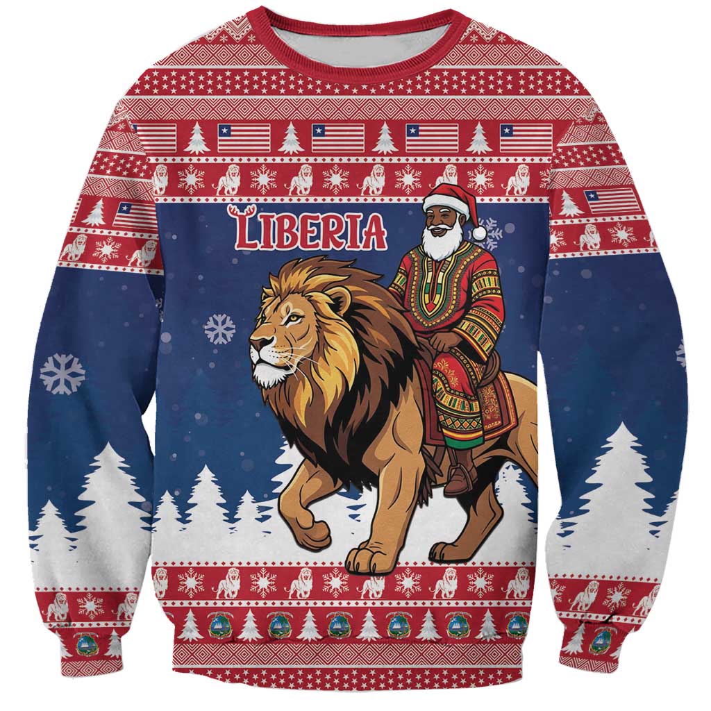 Personalized Liberia Christmas Sweatshirt Black Santa Riding Lion - Merry Christmas - Wonder Print Shop