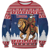 Personalized Liberia Christmas Sweatshirt Black Santa Riding Lion - Merry Christmas - Wonder Print Shop