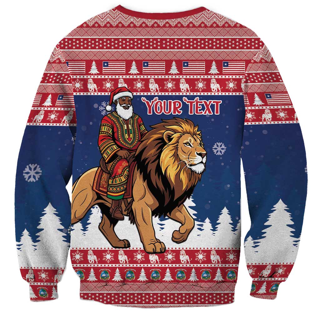 Personalized Liberia Christmas Sweatshirt Black Santa Riding Lion - Merry Christmas - Wonder Print Shop
