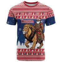 Personalized Liberia Christmas T Shirt Black Santa Riding Lion - Merry Christmas - Wonder Print Shop