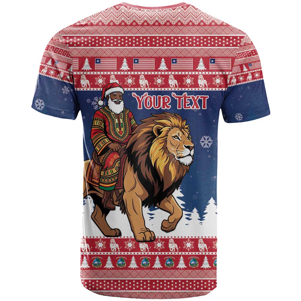 Personalized Liberia Christmas T Shirt Black Santa Riding Lion - Merry Christmas - Wonder Print Shop