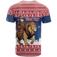 Personalized Liberia Christmas T Shirt Black Santa Riding Lion - Merry Christmas - Wonder Print Shop