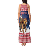 Personalized Liberia Christmas Tank Maxi Dress Black Santa Riding Lion - Merry Christmas - Wonder Print Shop